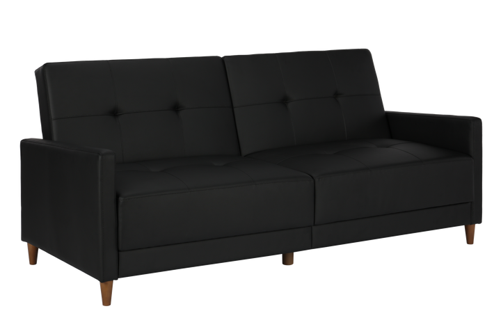 Andora Tufted Upholstered Coil Futon with Wooden Legs - Black Faux Leather