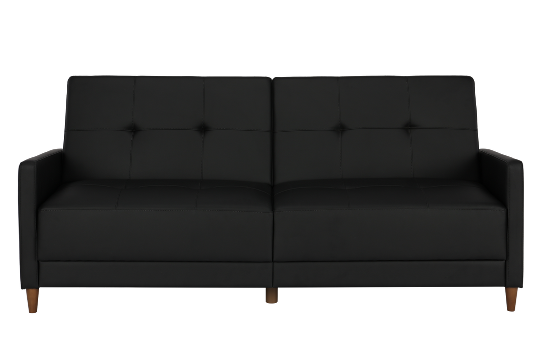 Andora Tufted Upholstered Coil Futon with Wooden Legs - Black Faux Leather