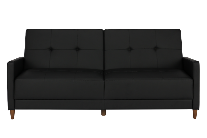 Andora Tufted Upholstered Coil Futon with Wooden Legs - Black Faux Leather