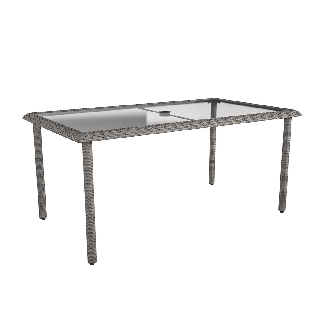 Outdoor Weather-Resistant Rectangular Dining Table with Glass Top - Gray