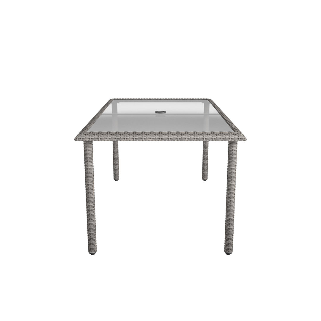 Outdoor Weather-Resistant Rectangular Dining Table with Glass Top - Gray