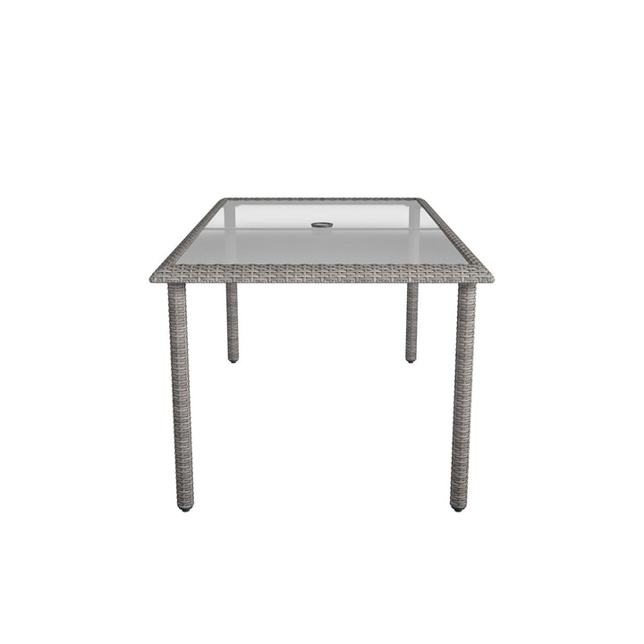 Outdoor Weather-Resistant Rectangular Dining Table with Glass Top - Gray