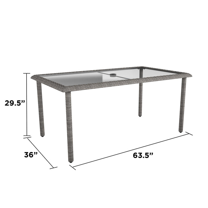 Outdoor Weather-Resistant Rectangular Dining Table with Glass Top - Gray