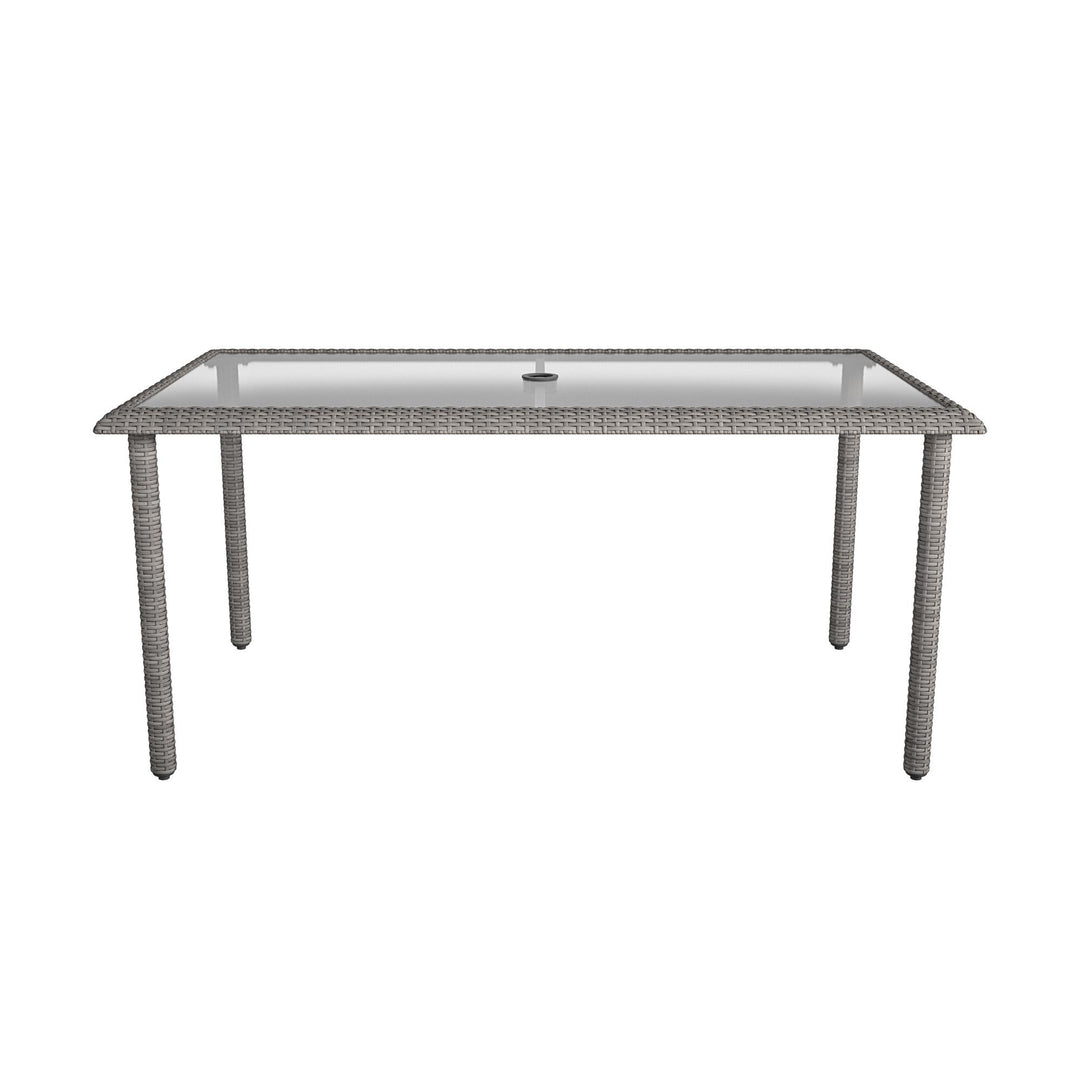 Outdoor Weather-Resistant Rectangular Dining Table with Glass Top - Gray