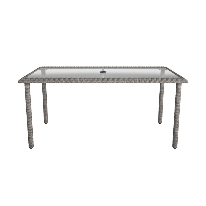 Outdoor Weather-Resistant Rectangular Dining Table with Glass Top - Gray