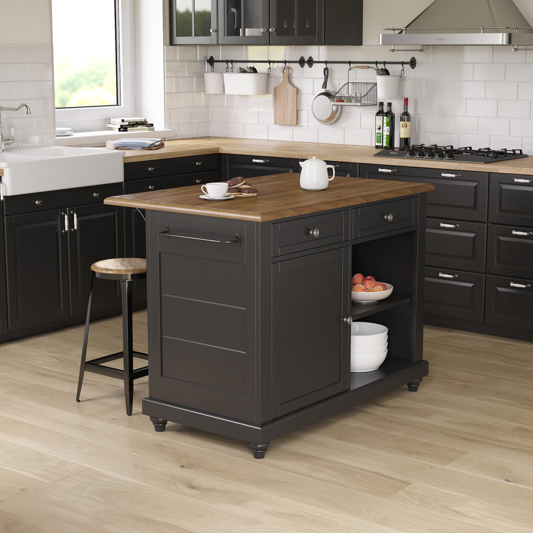 Kelsey Kitchen Island with 2 Stools - Black