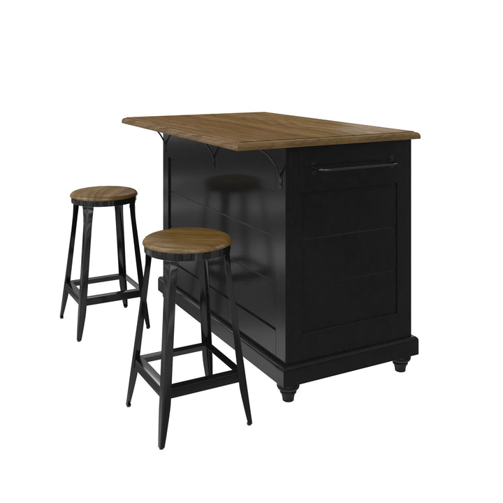 Kelsey Kitchen Island with 2 Stools - Black