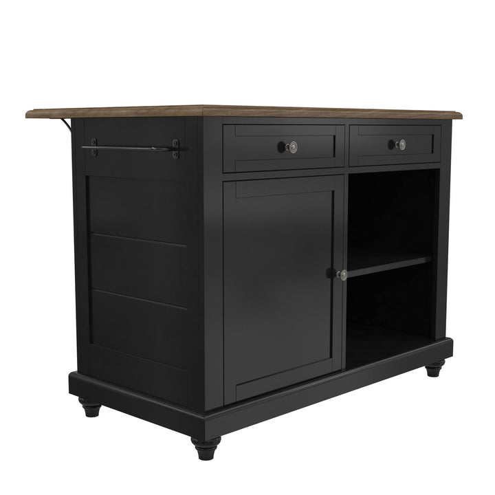 Kelsey Kitchen Island with 2 Stools - Black