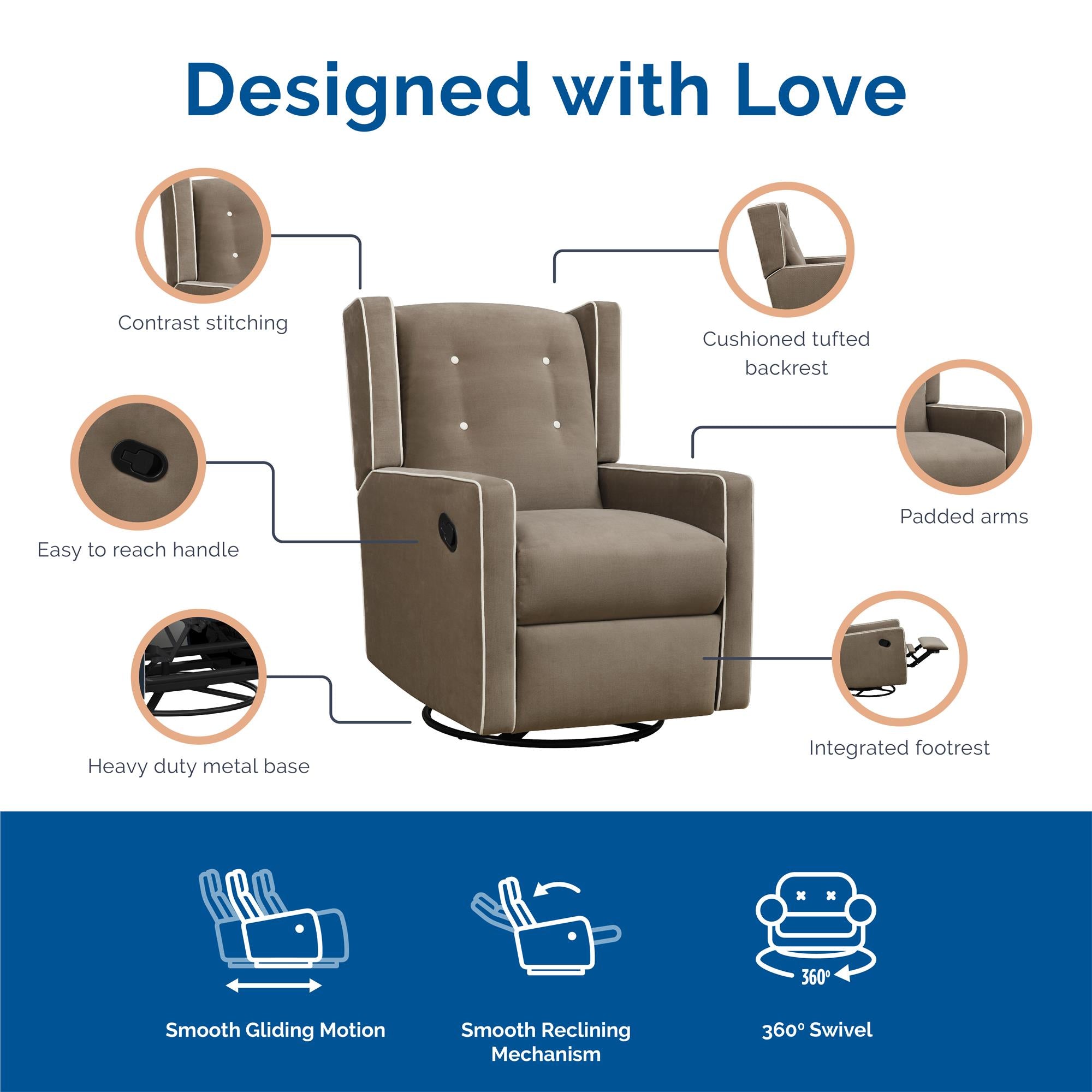 Mikayla Swivel Glider Recliner Chair Optimum Comfort Seating