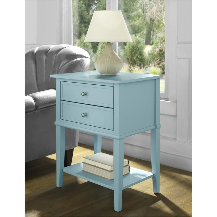 Franklin Nightstand Table with 2 Drawers and Lower Shelf - Blue