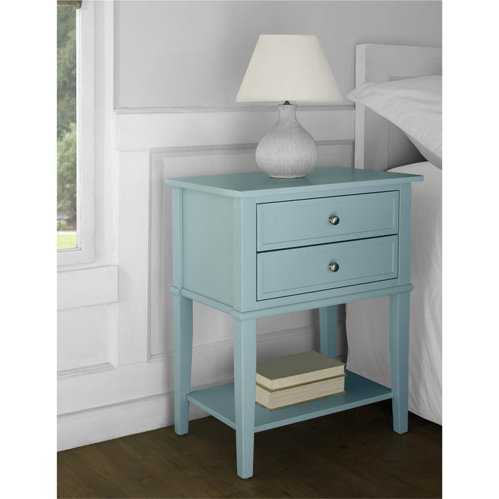 Franklin Nightstand Table with 2 Drawers and Lower Shelf - Blue