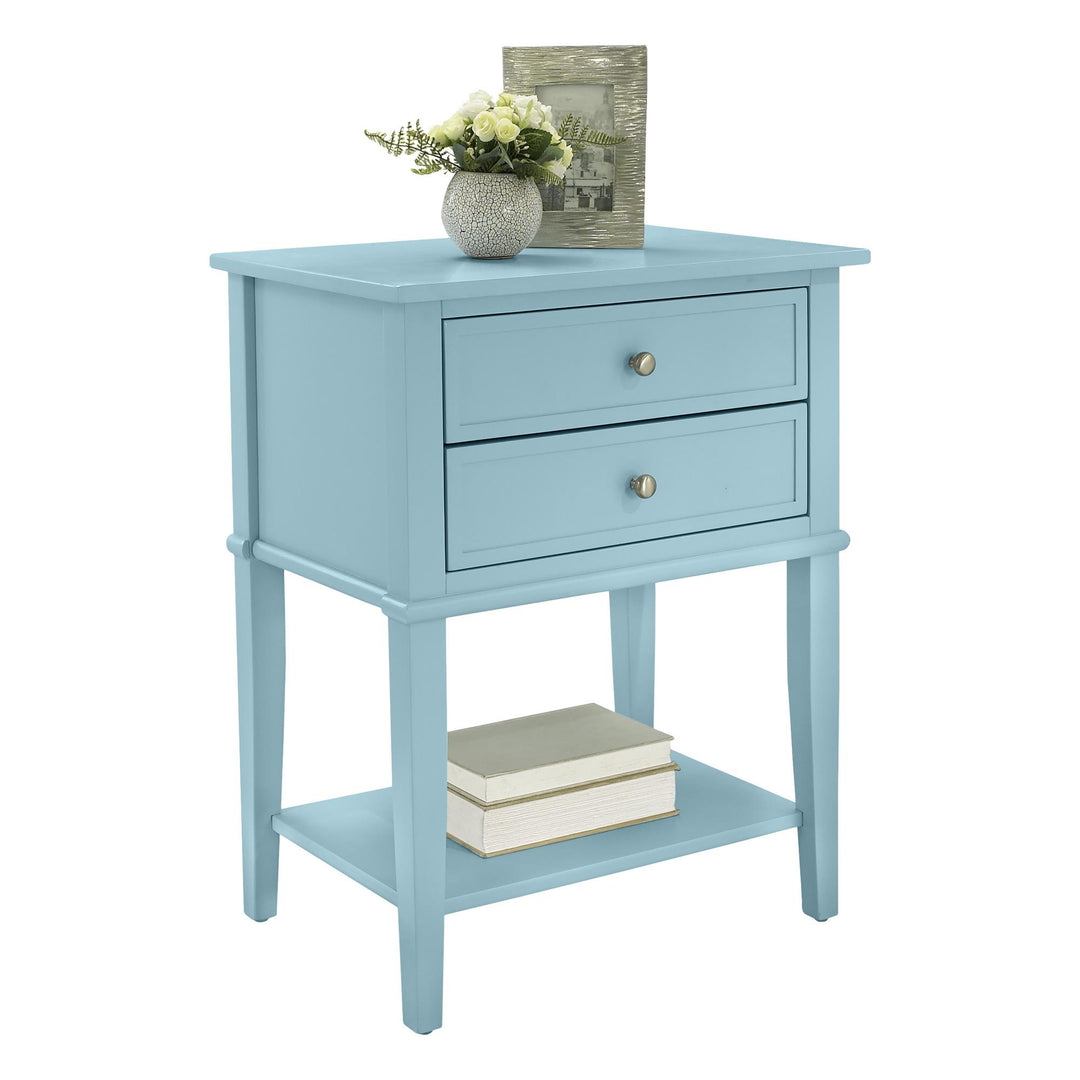 Franklin Nightstand Table with 2 Drawers and Lower Shelf - Blue