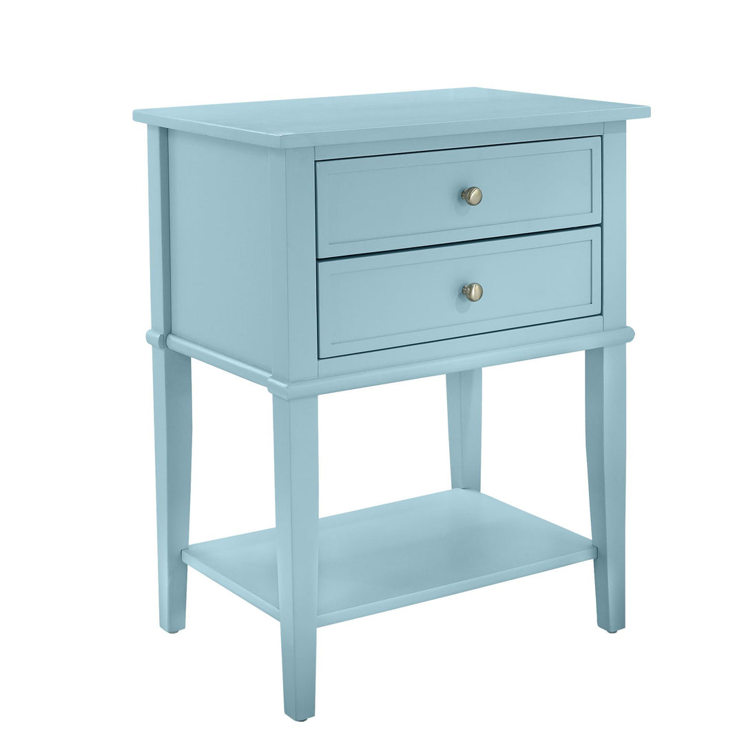 Franklin Nightstand Table with 2 Drawers and Lower Shelf - Blue