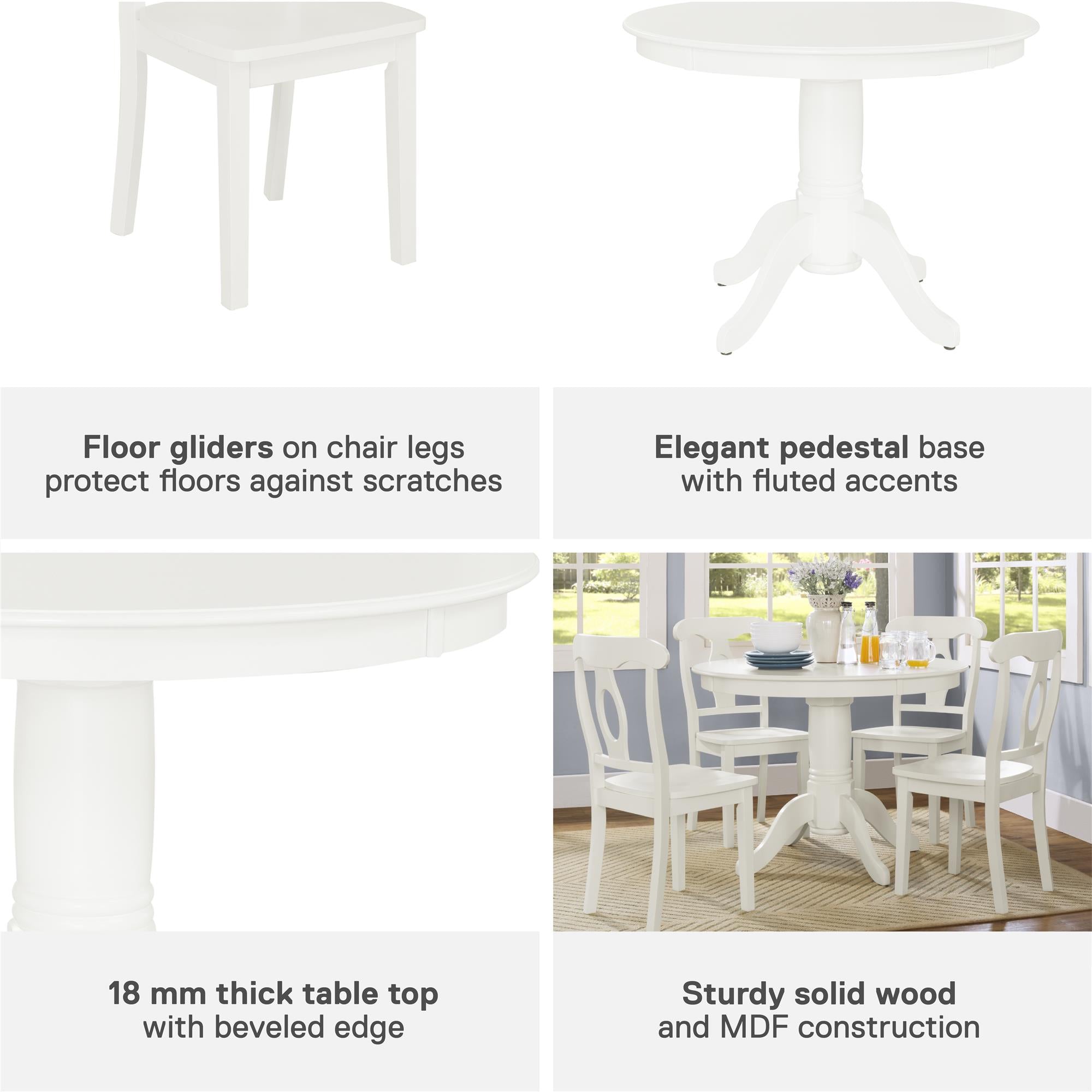 Aubrey 5 Piece Traditional Pedestal Round Dining Set RealRooms