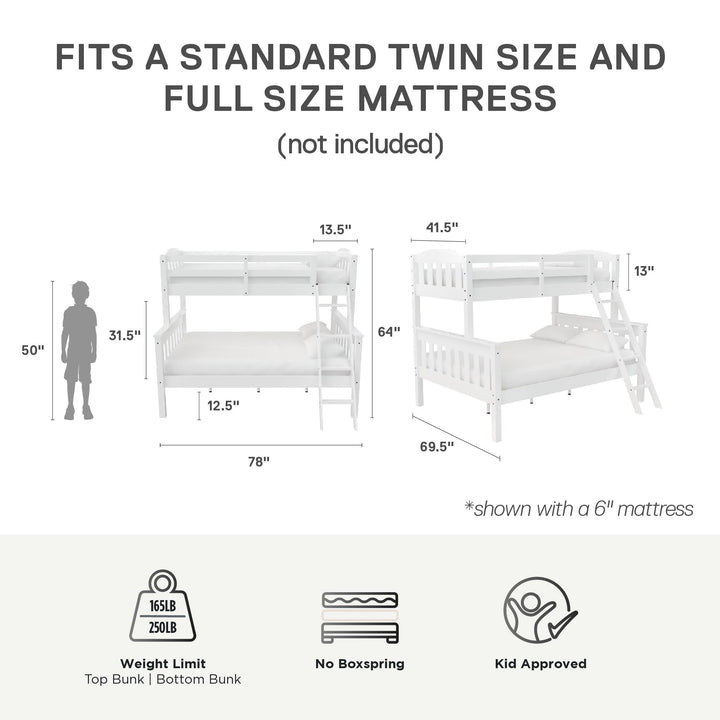 Airlie Twin-Over-Full  Wooden Bunk Bed with Ladder - White - Twin-Over-Full