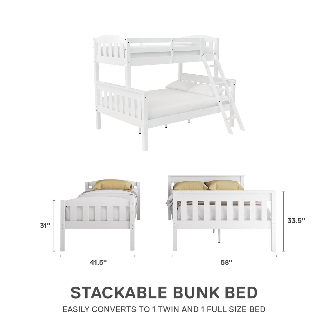 Airlie Twin-Over-Full  Wooden Bunk Bed with Ladder - White - Twin-Over-Full