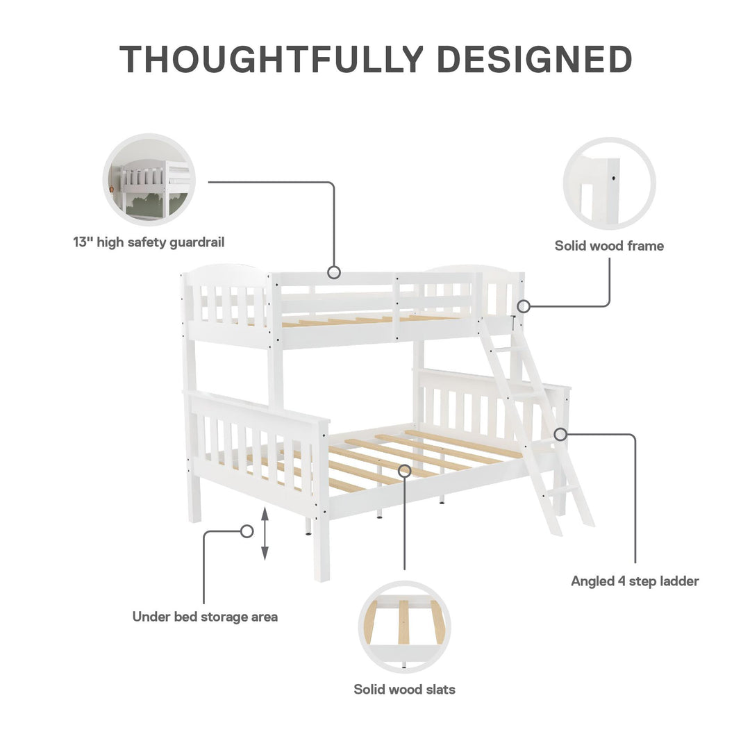 Airlie Twin-Over-Full  Wooden Bunk Bed with Ladder - White - Twin-Over-Full