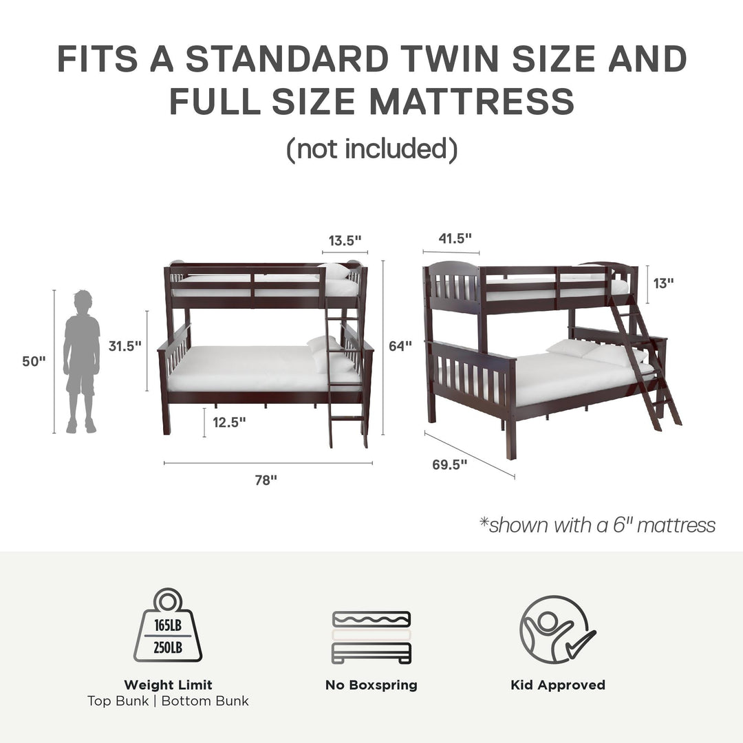 Airlie Twin-Over-Full  Wooden Bunk Bed with Ladder - Espresso - Twin-Over-Full