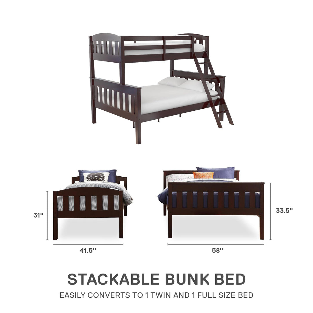 Airlie Twin-Over-Full  Wooden Bunk Bed with Ladder - Espresso - Twin-Over-Full