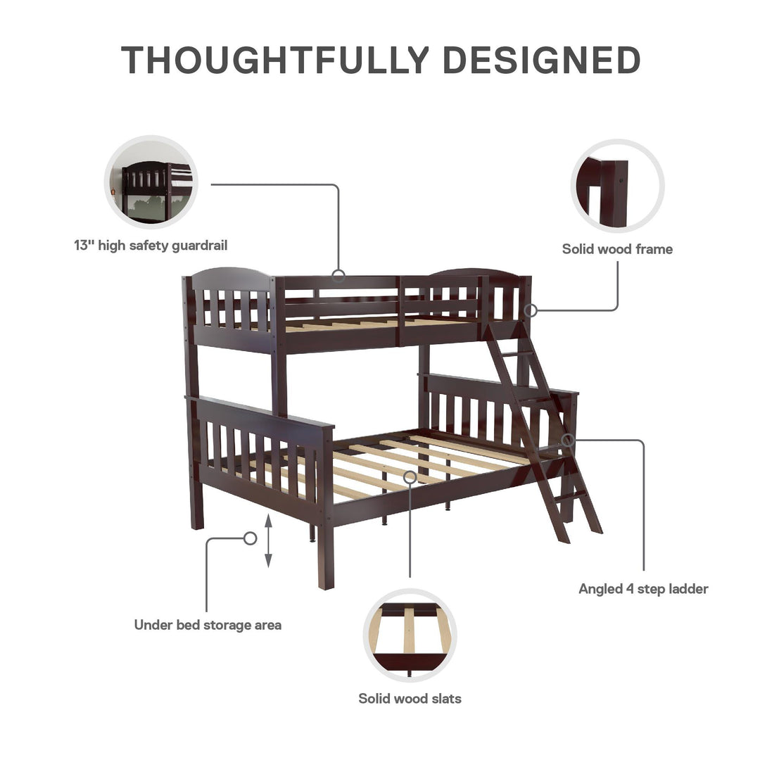 Airlie Twin-Over-Full  Wooden Bunk Bed with Ladder - Espresso - Twin-Over-Full