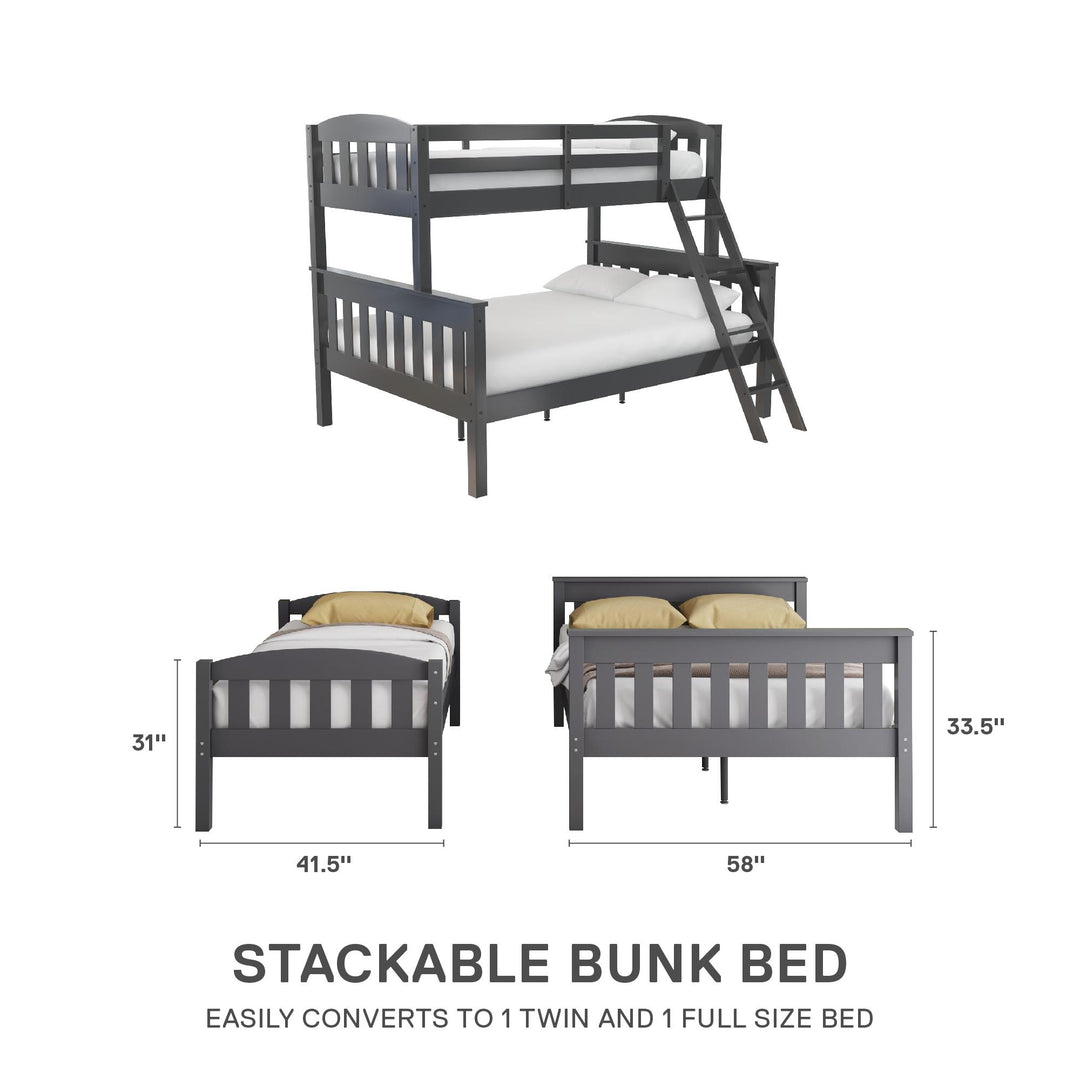 Airlie Twin-Over-Full  Wooden Bunk Bed with Ladder - Slate Gray - Twin-Over-Full