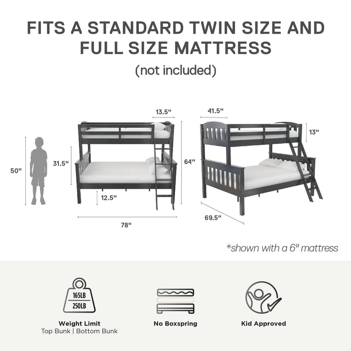 Airlie Twin-Over-Full  Wooden Bunk Bed with Ladder - Slate Gray - Twin-Over-Full