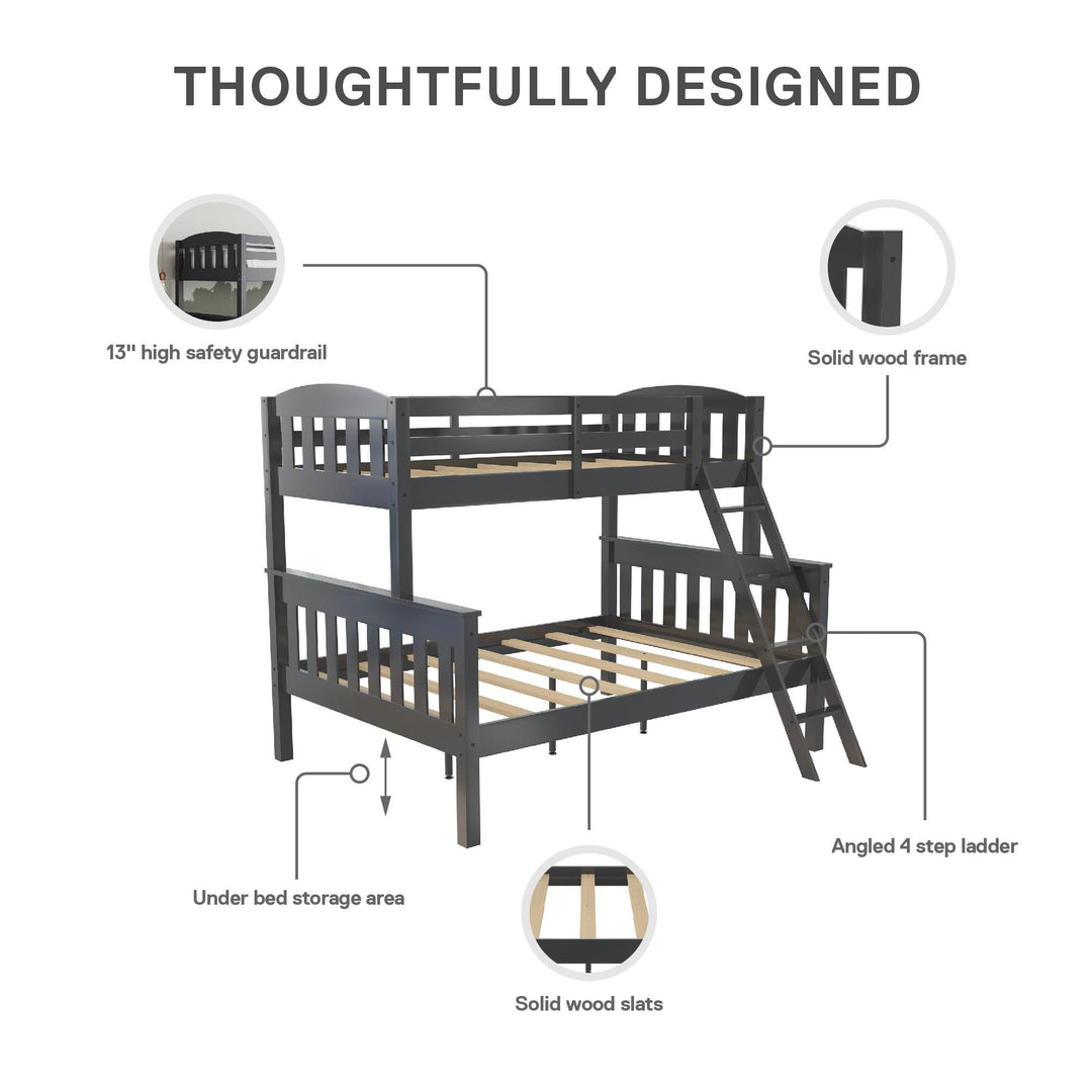 Airlie Twin-Over-Full  Wooden Bunk Bed with Ladder - Slate Gray - Twin-Over-Full