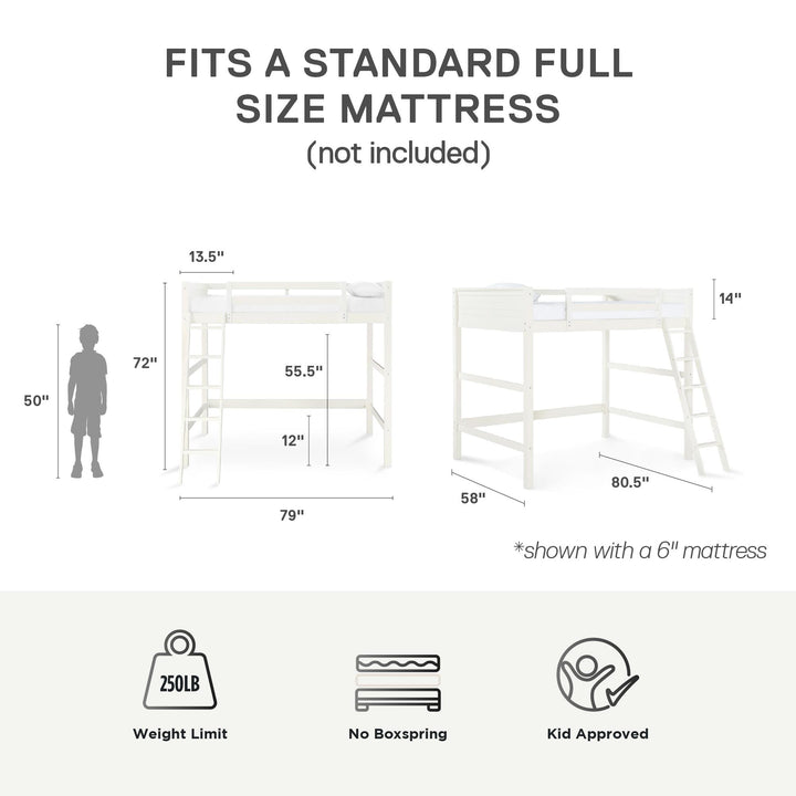 Denver Wooden Kids Loft Bed with Storage Space - White