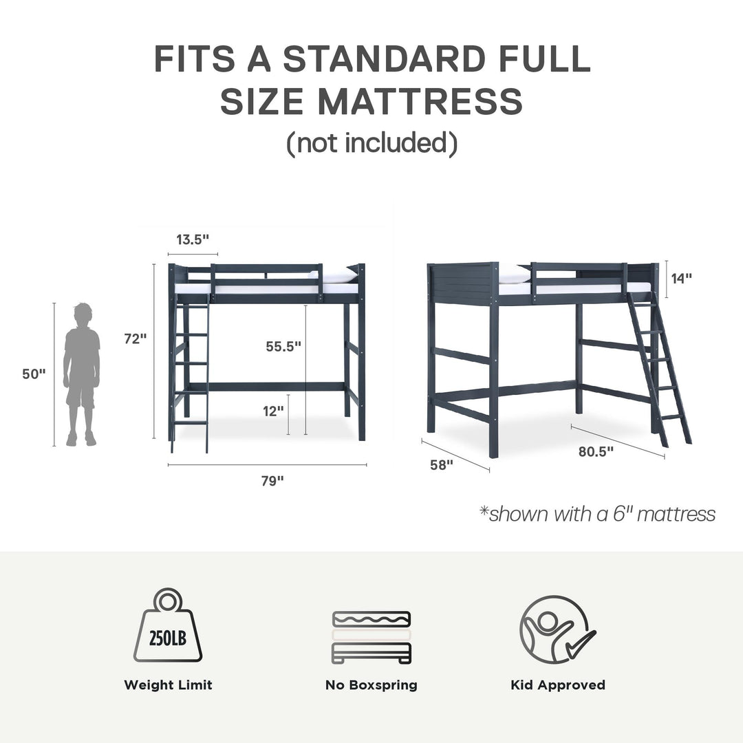 Denver Wooden Kids Loft Bed with Storage Space - Blue