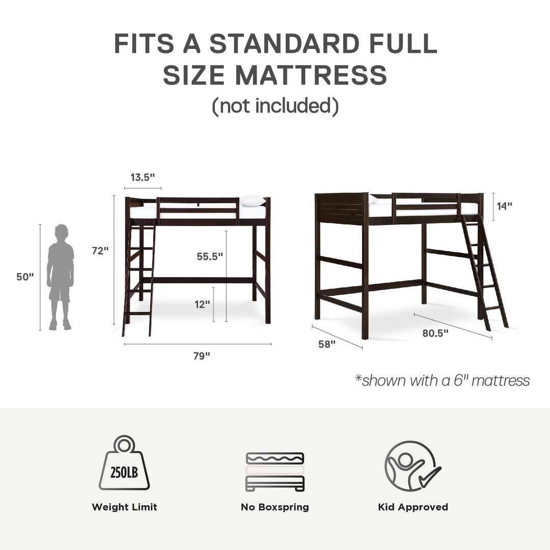 Denver Wooden Kids Loft Bed with Storage Space - Espresso