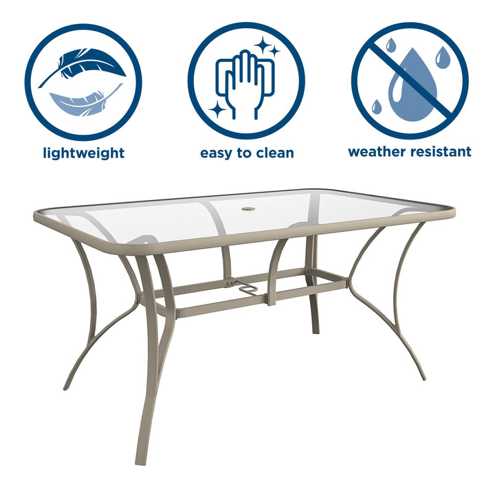 Paloma Patio Dining Table with Tempered Glass Top and Weather Resistant Frame - Sand