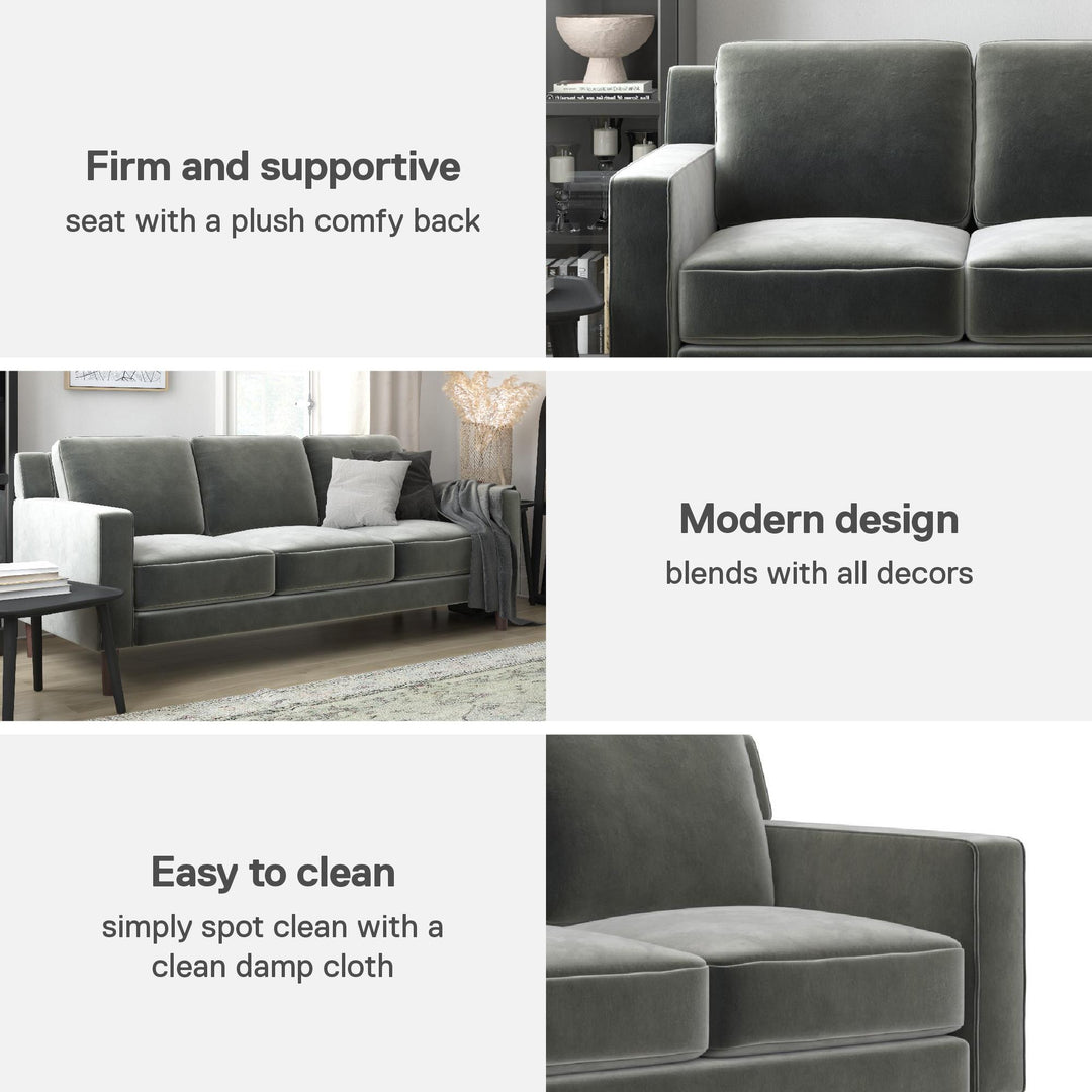 Brynn Fabric Upholstered 3 Seater Sofa with Wood Legs - Gray