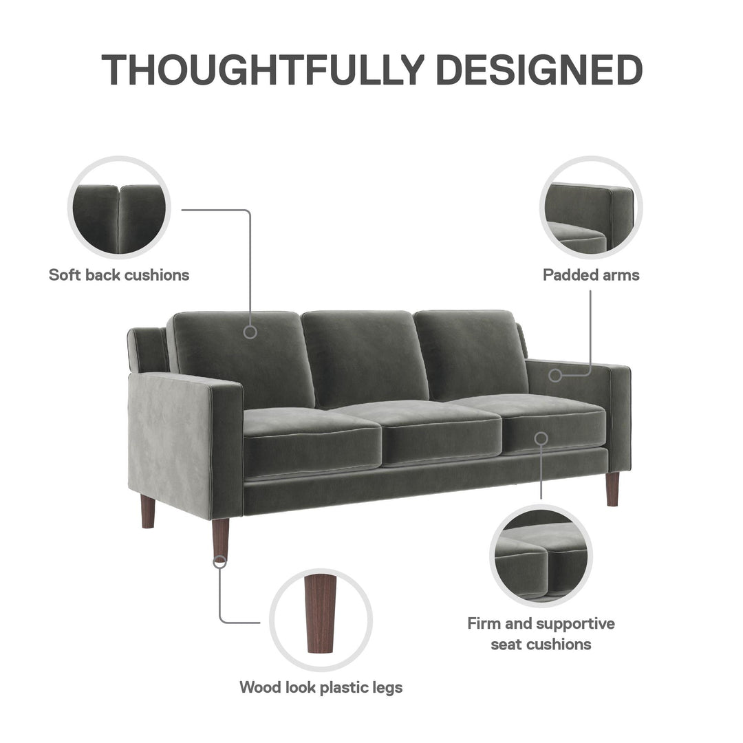 Brynn Fabric Upholstered 3 Seater Sofa with Wood Legs - Gray