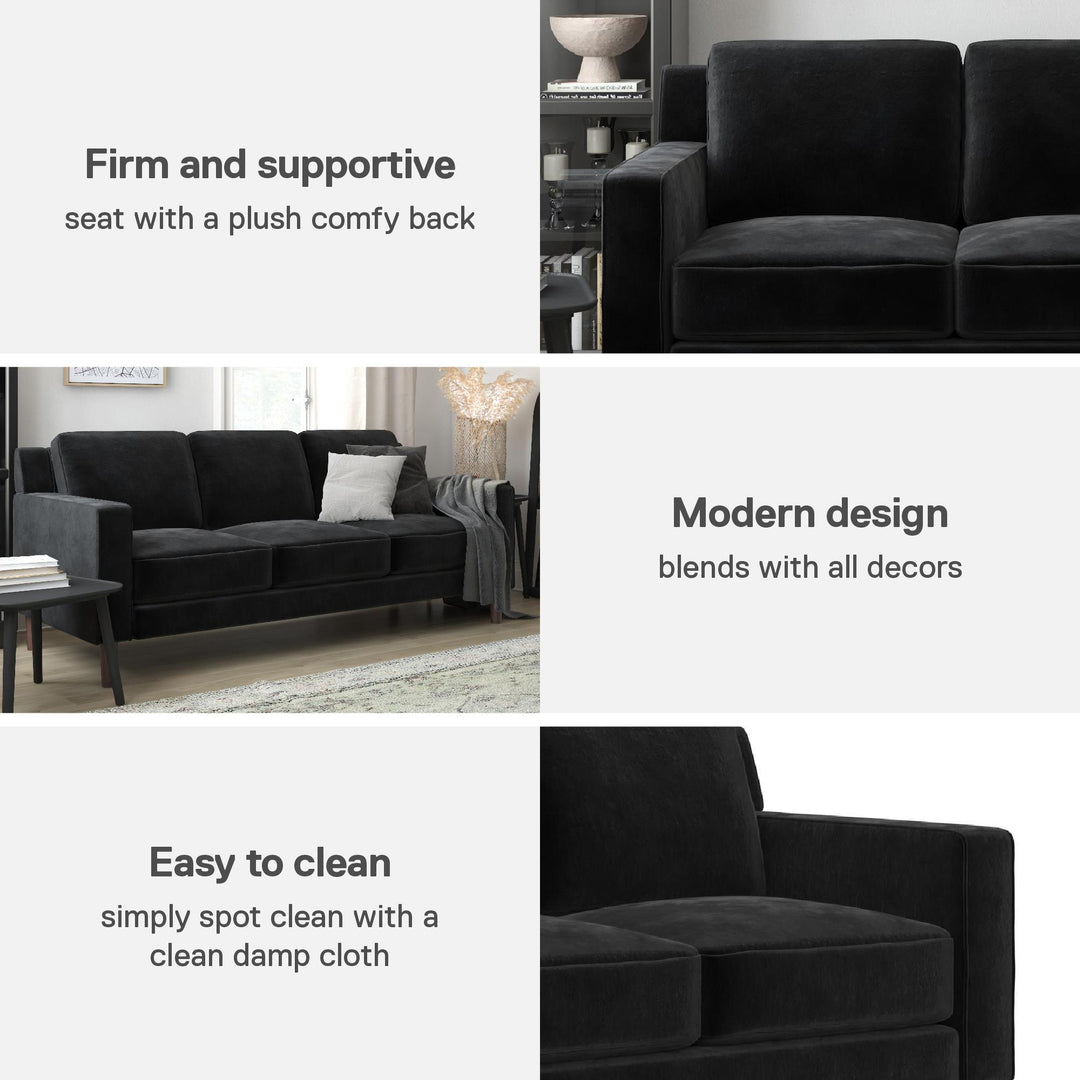 Brynn Fabric Upholstered 3 Seater Sofa with Wood Legs - Black