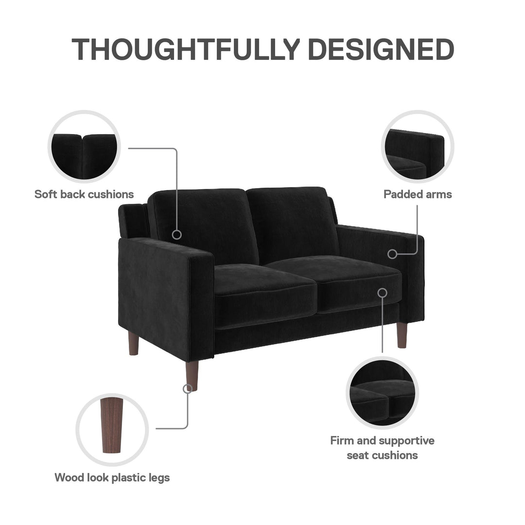 Brynn Fabric Upholstered 2 Seater Sofa with Wood Legs - Black