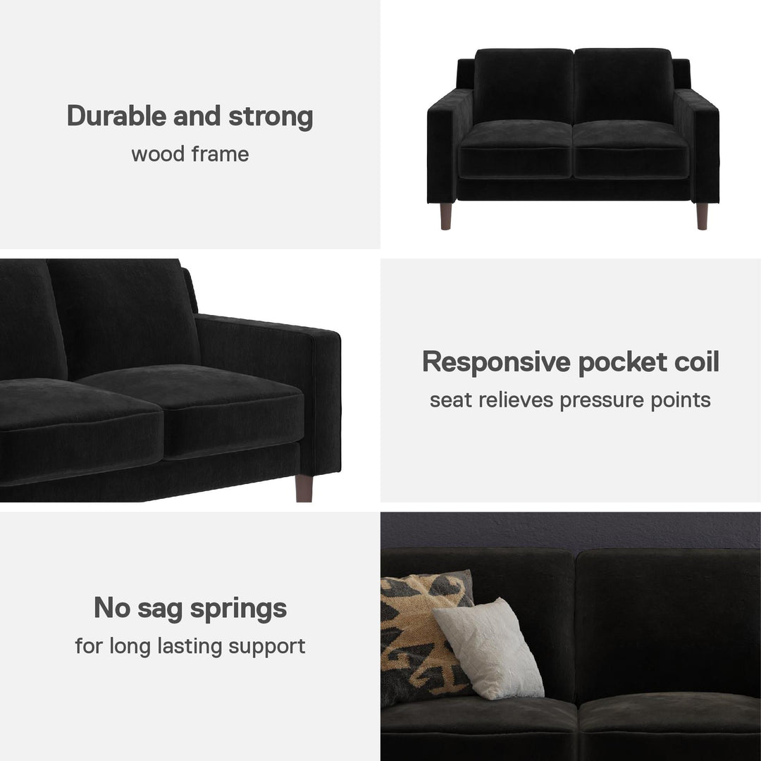 Brynn Fabric Upholstered 2 Seater Sofa with Wood Legs - Black