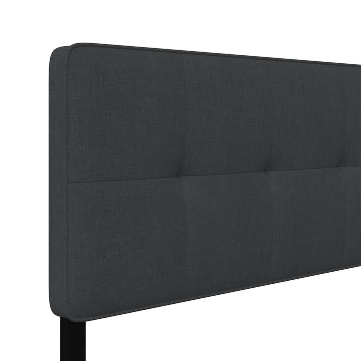 Tyler Linen Upholstered Bed with Square Tufted Headboard and Wooden Frame - Dark Gray - Full