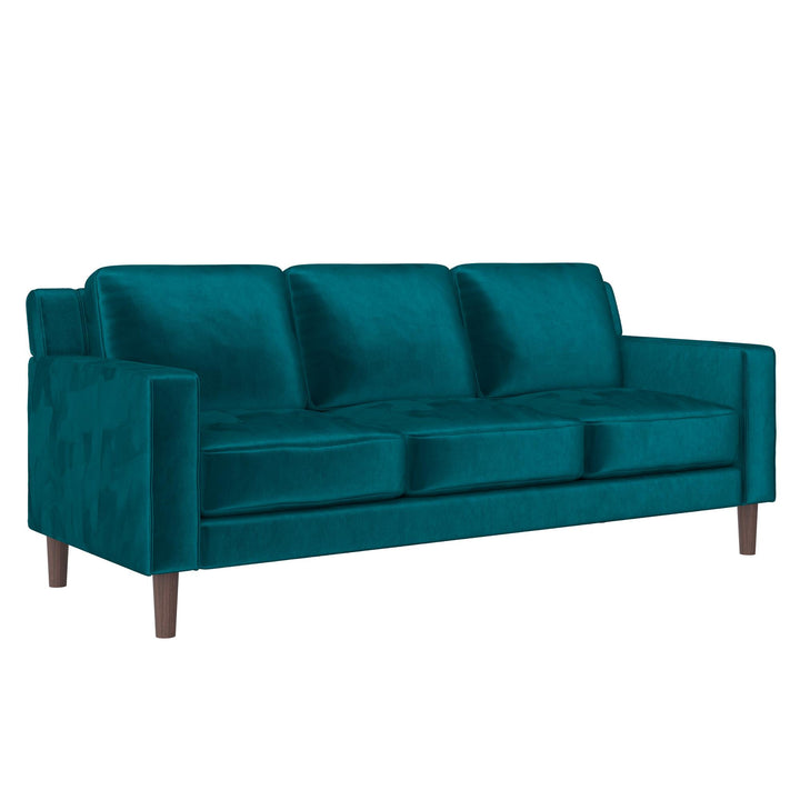 Brynn Fabric Upholstered 3 Seater Sofa with Wood Legs - Green