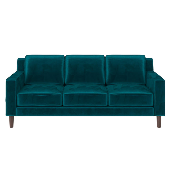 Brynn Fabric Upholstered 3 Seater Sofa with Wood Legs - Green