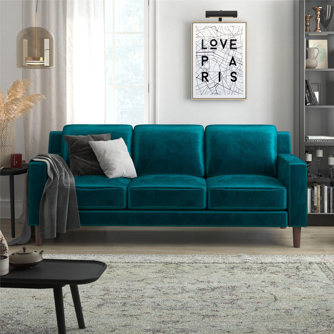 Brynn Fabric Upholstered 3 Seater Sofa with Wood Legs - Green