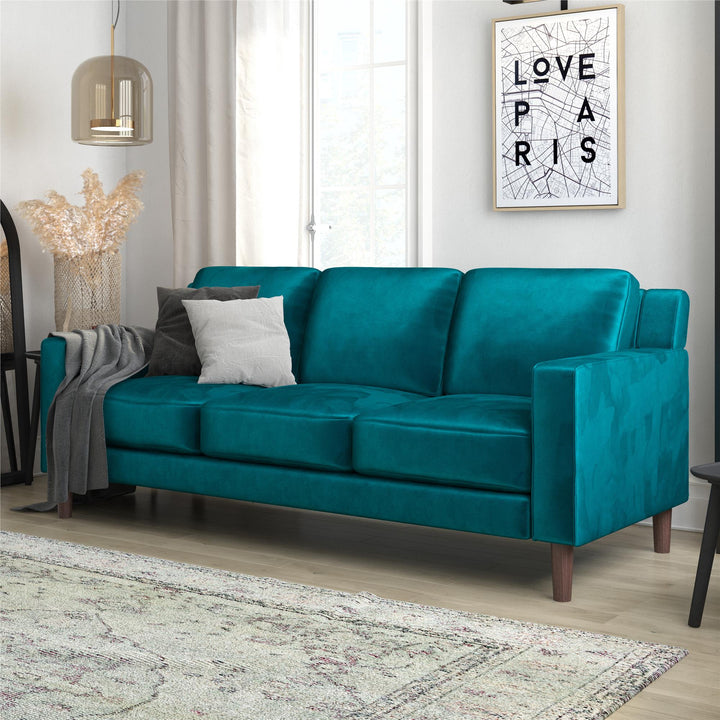 Brynn Fabric Upholstered 3 Seater Sofa with Wood Legs - Green