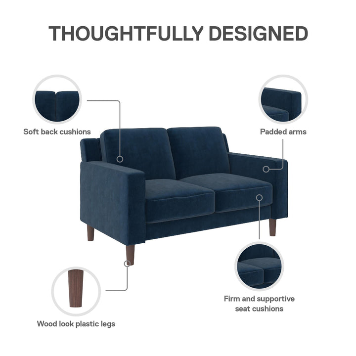 Brynn Fabric Upholstered 2 Seater Sofa with Wood Legs - Blue