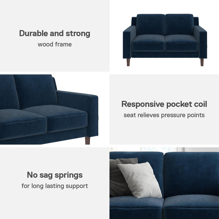 Brynn Fabric Upholstered 2 Seater Sofa with Wood Legs - Blue