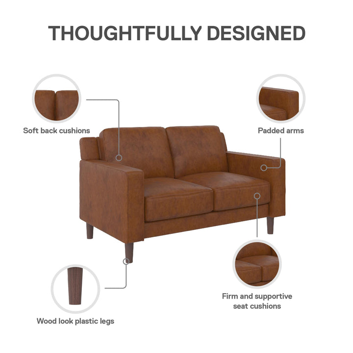 Brynn Fabric Upholstered 2 Seater Sofa with Wood Legs - Camel