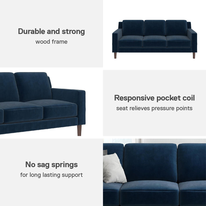 Brynn Fabric Upholstered 3 Seater Sofa with Wood Legs - Blue