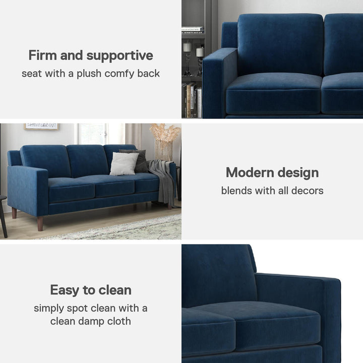 Brynn Fabric Upholstered 3 Seater Sofa with Wood Legs - Blue