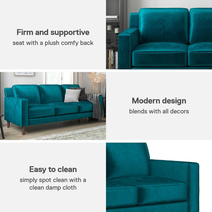 Brynn Fabric Upholstered 3 Seater Sofa with Wood Legs - Green