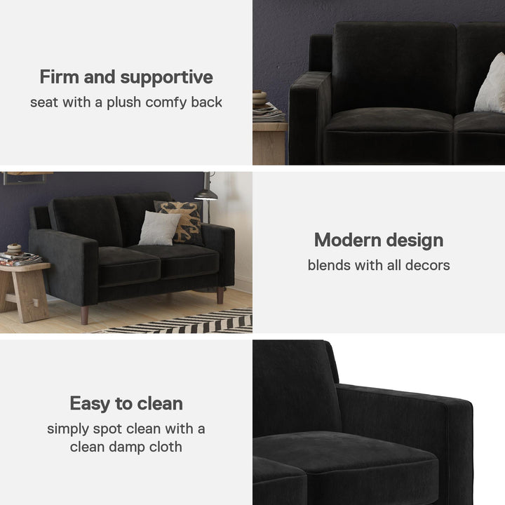 Brynn Fabric Upholstered 2 Seater Sofa with Wood Legs - Black