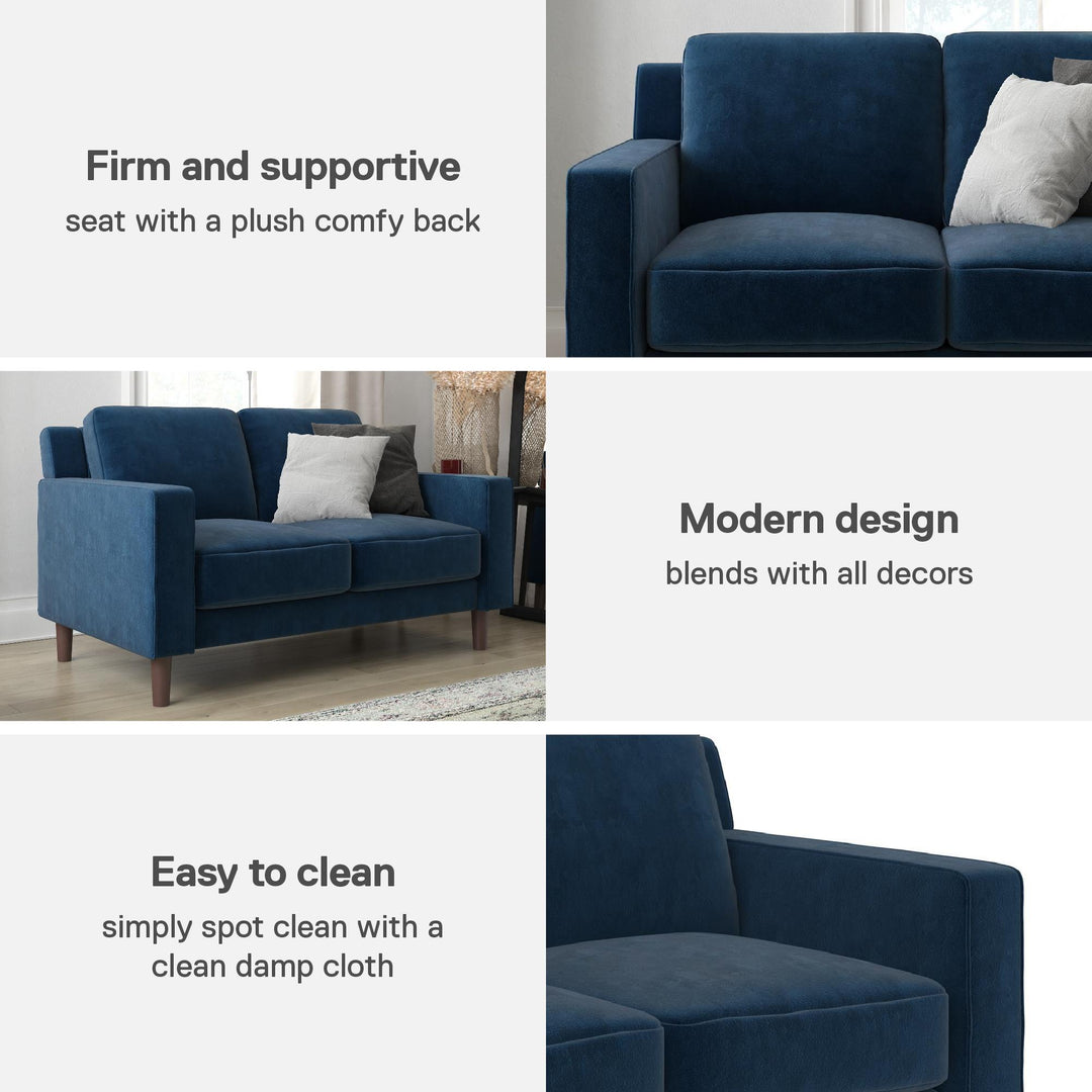 Brynn Fabric Upholstered 2 Seater Sofa with Wood Legs - Blue