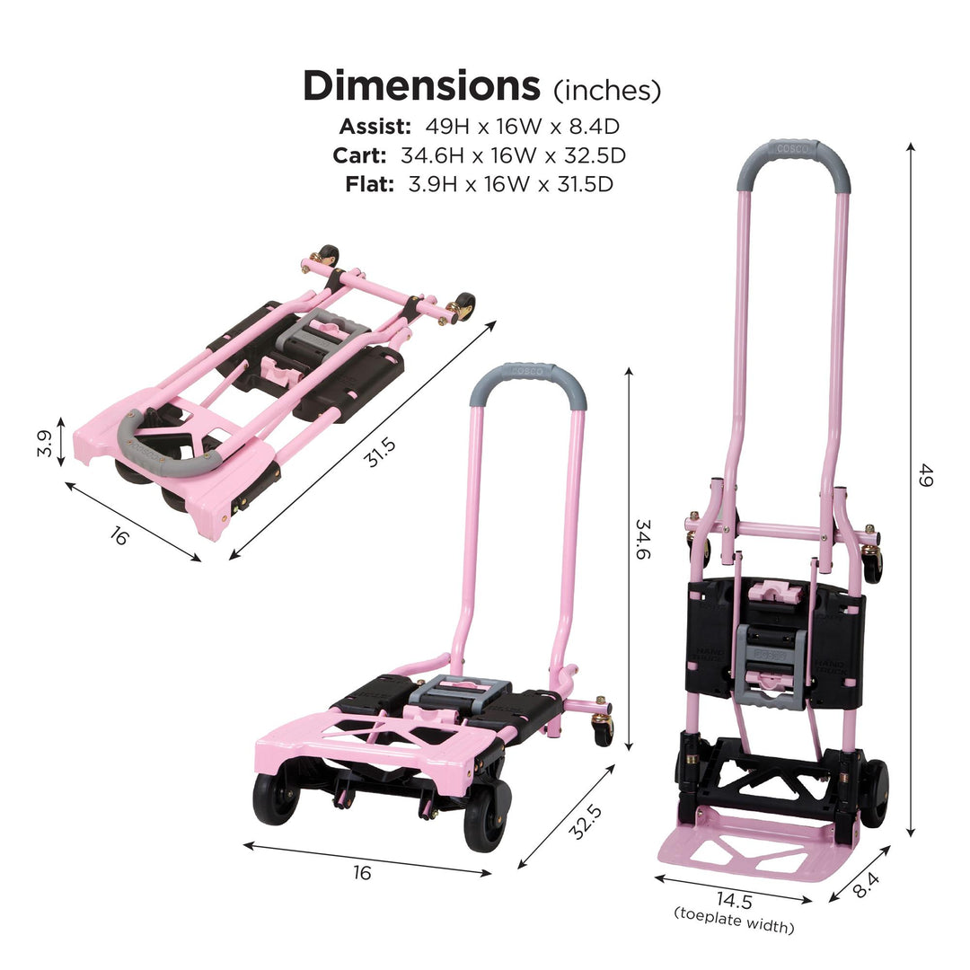 Shifter Multi-Position Folding Hand Truck and Cart - Pink - 1-Pack